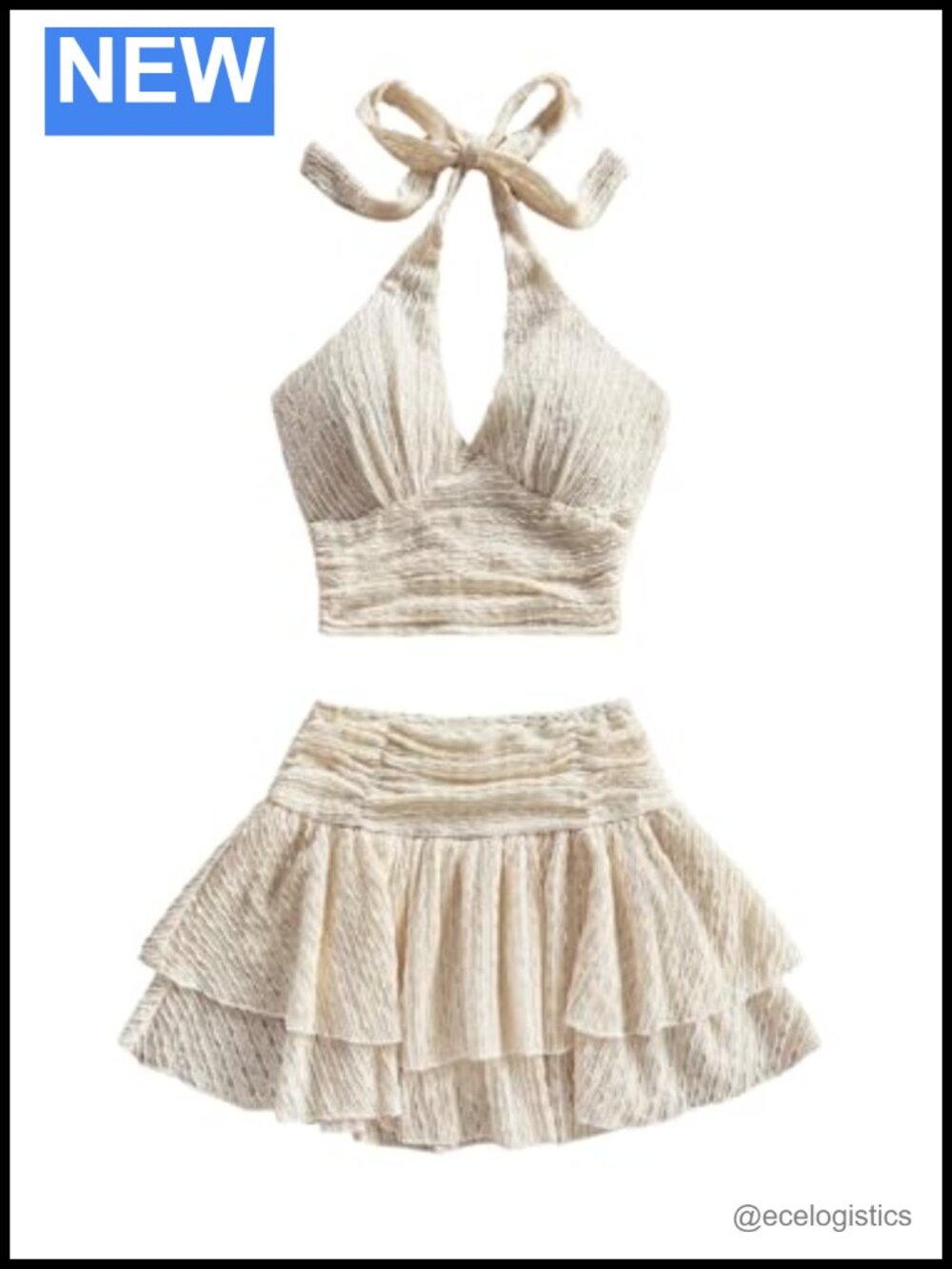 2 Piece Crochet Halter Top & Skirt Set Beach Vacation Outfit
